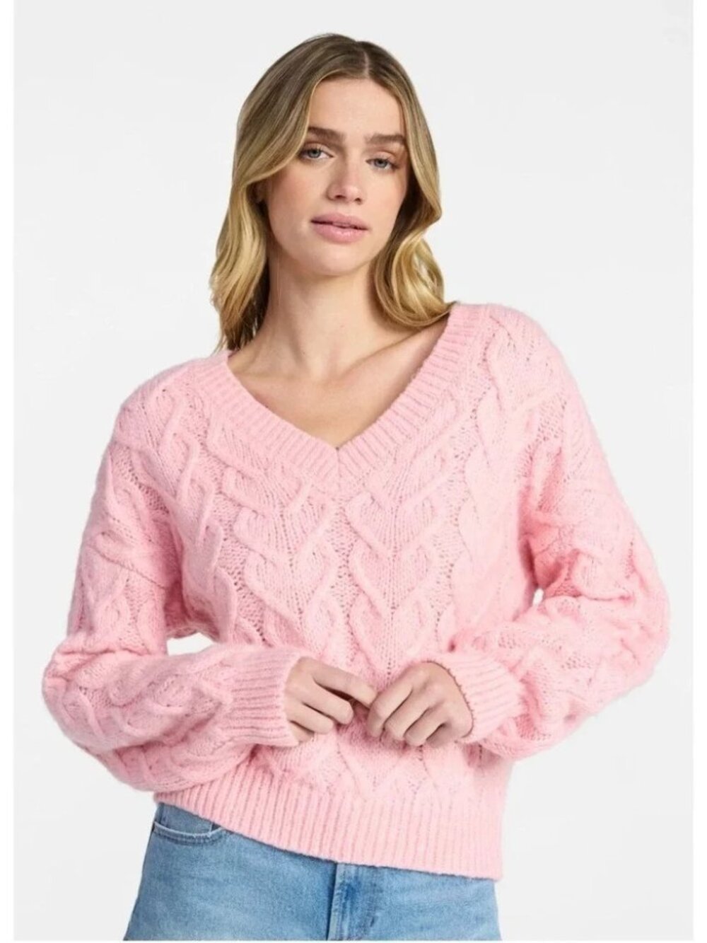 No Boundaries Knit V-Neck Pullover Sweater Midweight Pink Women's Size XXL